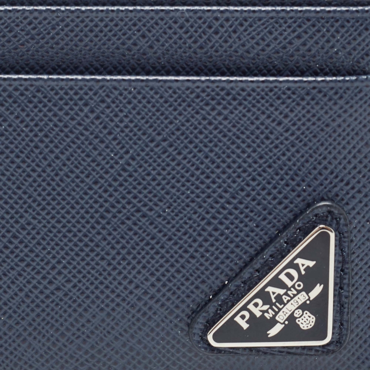 Pre Owned Prada Navy Blue/Black Saffiano Metal Leather Card Holder