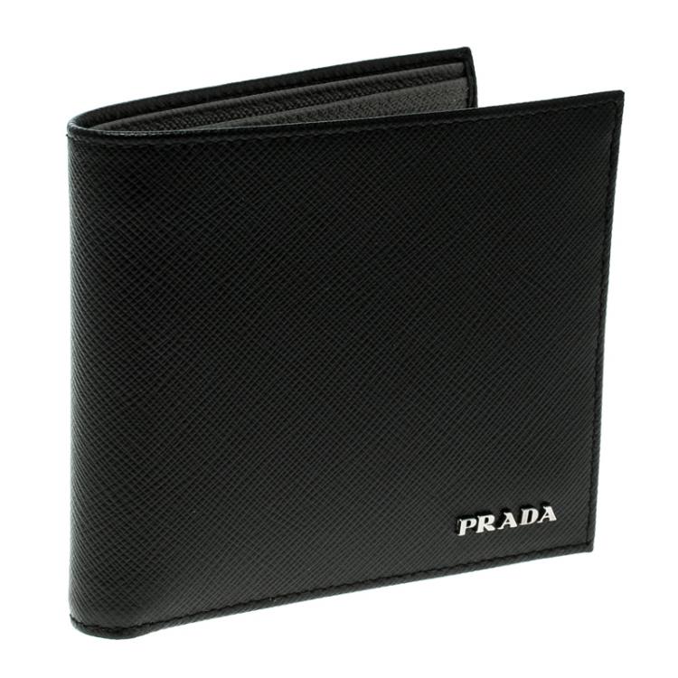 Pre Owned Prada Black Saffiano Bicolo Leather Bifold Wallet