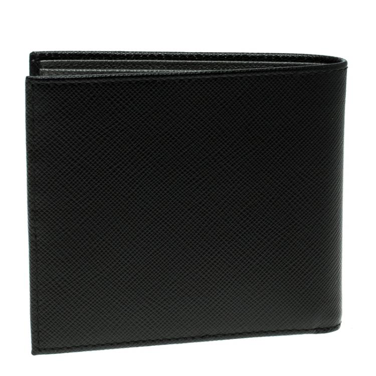 Pre Owned Prada Black Saffiano Bicolo Leather Bifold Wallet