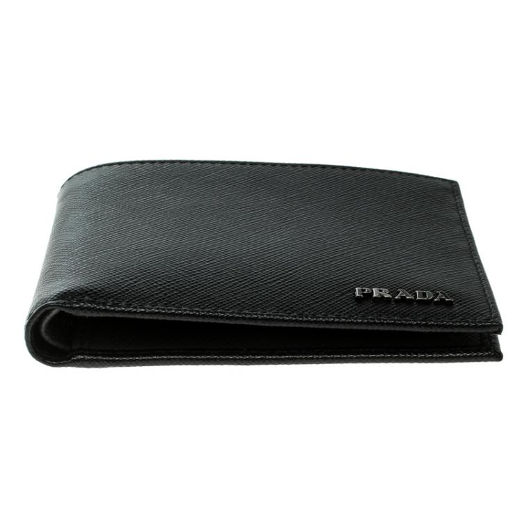Pre Owned Prada Black Saffiano Bicolo Leather Bifold Wallet