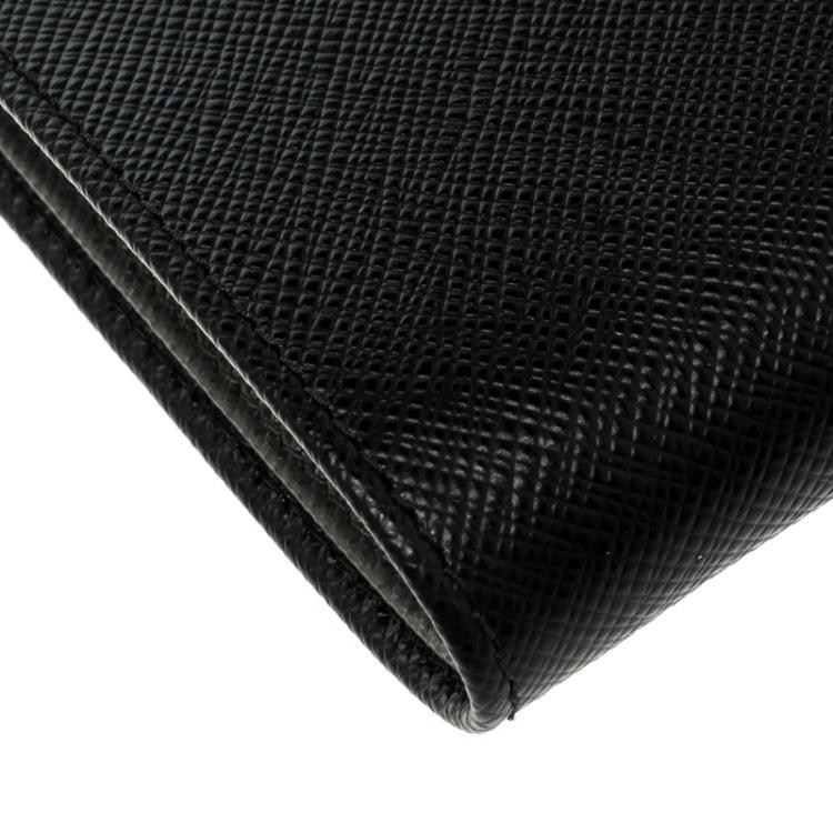 Pre Owned Prada Black Saffiano Bicolo Leather Bifold Wallet