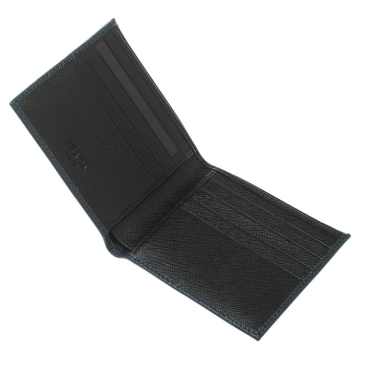 Pre Owned Prada Dark Blue Saffiano Bicolo Leather Bifold Wallet