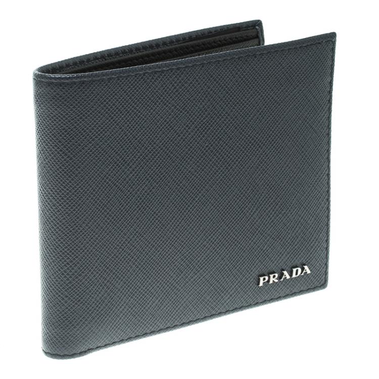 Pre Owned Prada Dark Blue Saffiano Bicolo Leather Bifold Wallet
