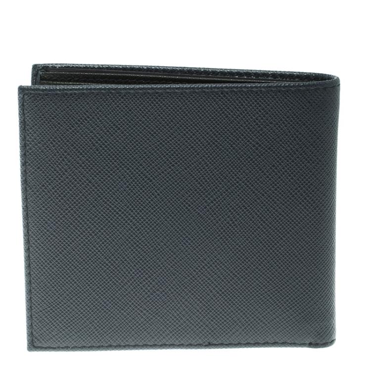 Pre Owned Prada Dark Blue Saffiano Bicolo Leather Bifold Wallet