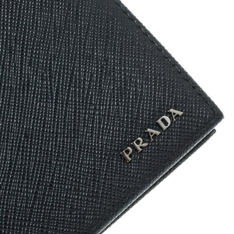 Pre Owned Prada Dark Blue Saffiano Bicolo Leather Bifold Wallet