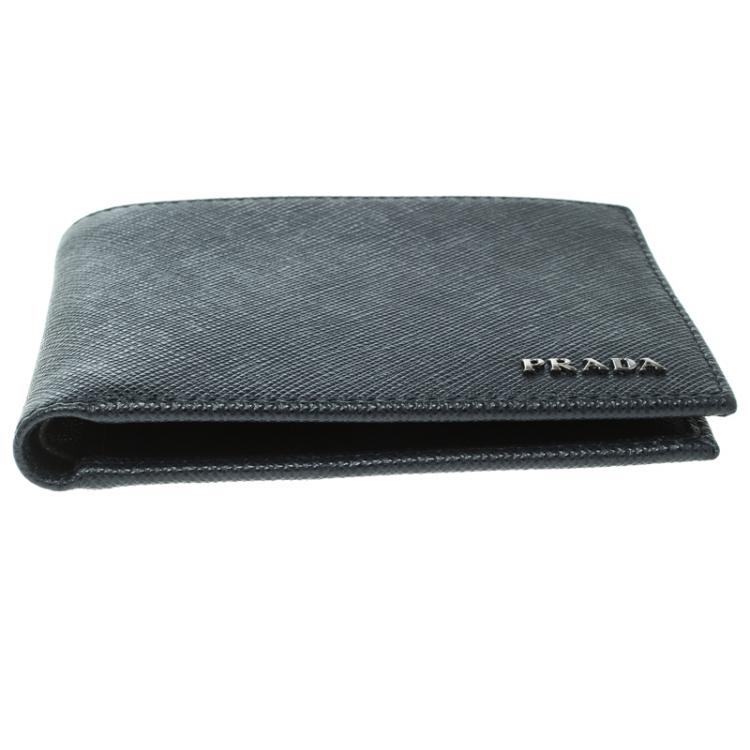 Pre Owned Prada Dark Blue Saffiano Bicolo Leather Bifold Wallet