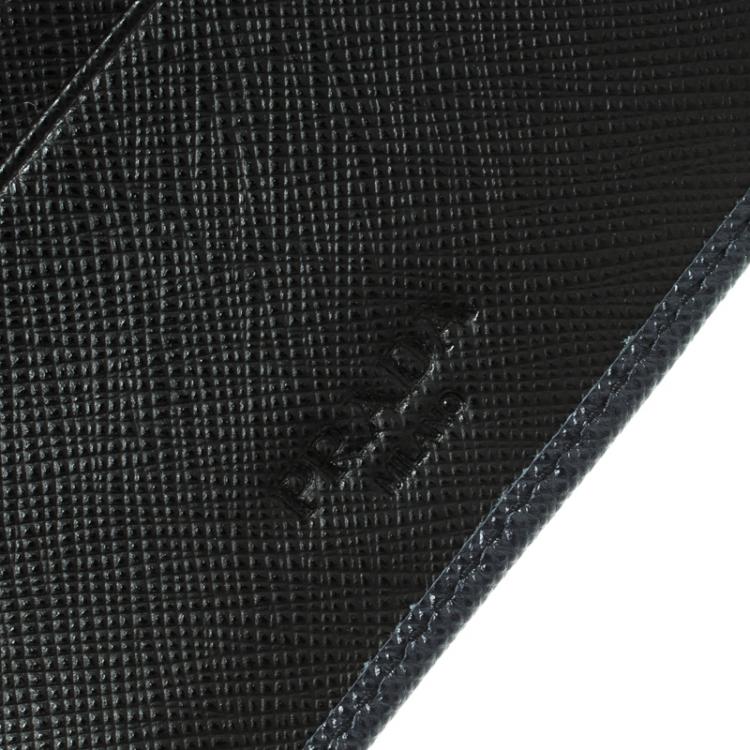 Pre Owned Prada Dark Blue Saffiano Bicolo Leather Bifold Wallet