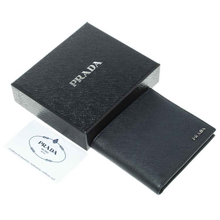 Pre Owned Prada Dark Blue Saffiano Bicolo Leather Bifold Wallet