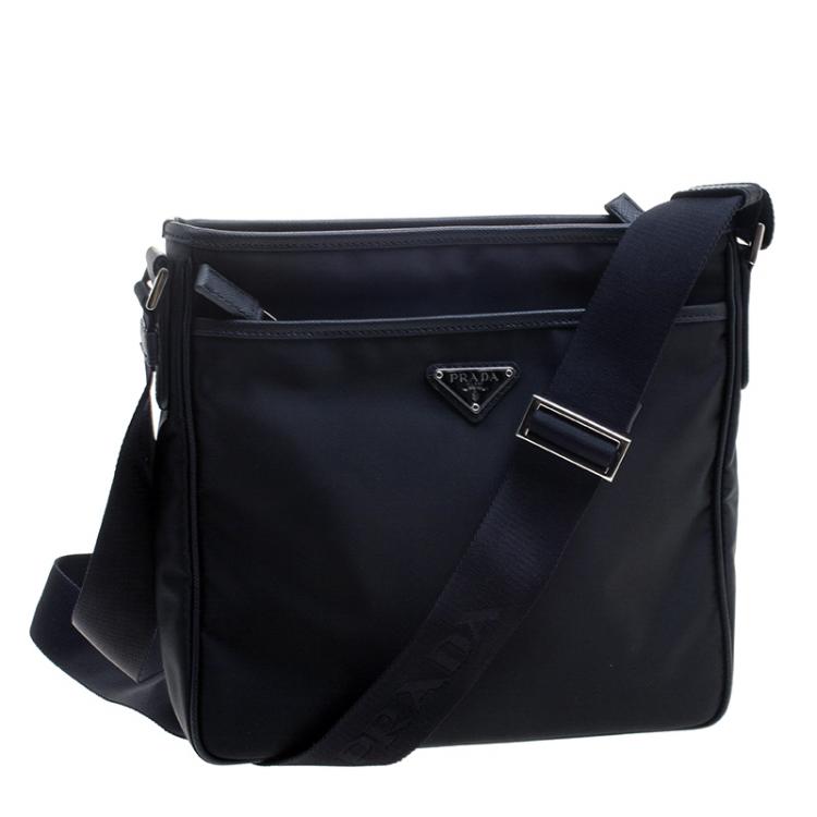 Pre Owned Prada Navy Blue Nylon Messenger Bag