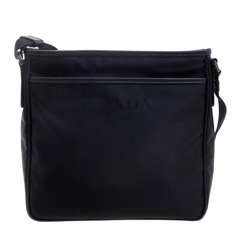 Pre Owned Prada Navy Blue Nylon Messenger Bag