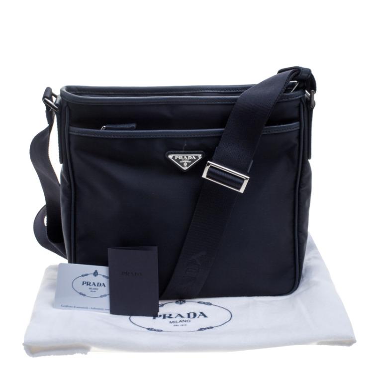 Pre Owned Prada Navy Blue Nylon Messenger Bag