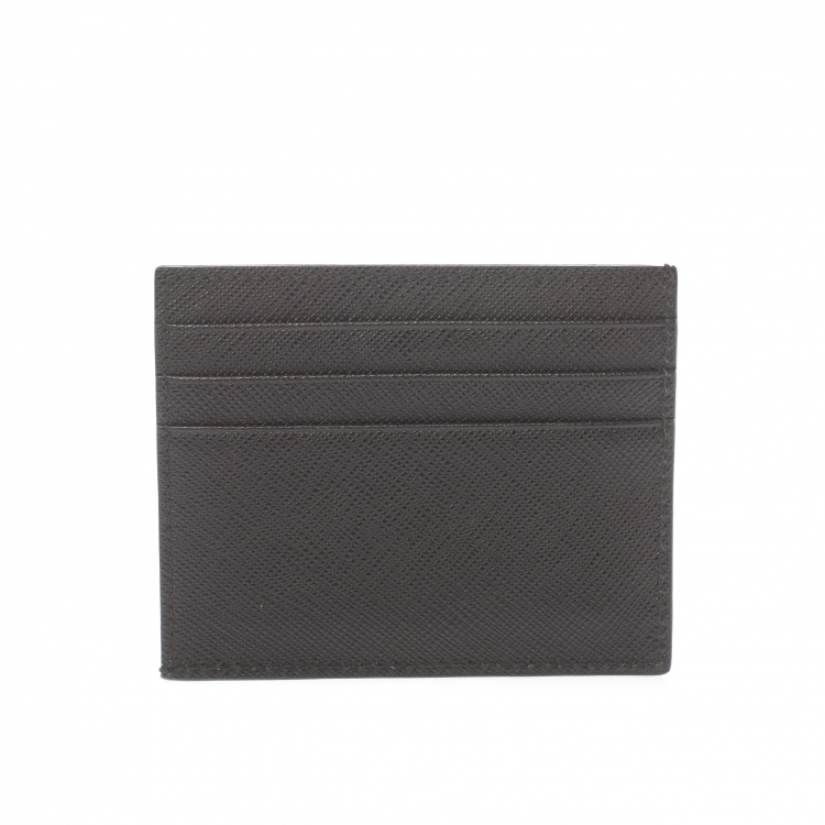 Pre Owned Prada Black Saffiano Leather Card Holder
