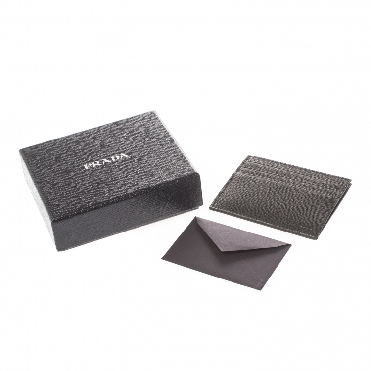 Pre Owned Prada Black Saffiano Leather Card Holder