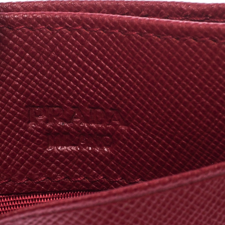 Pre Owned Prada Red Saffiano Leather Card Holder 