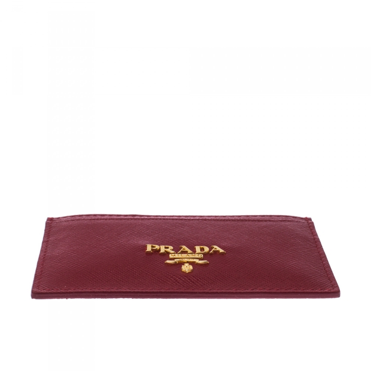 Pre Owned Prada Red Saffiano Leather Card Holder 