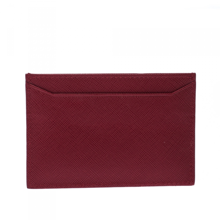 Pre Owned Prada Red Saffiano Leather Card Holder 