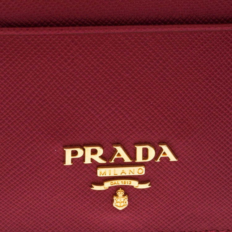 Pre Owned Prada Red Saffiano Leather Card Holder 