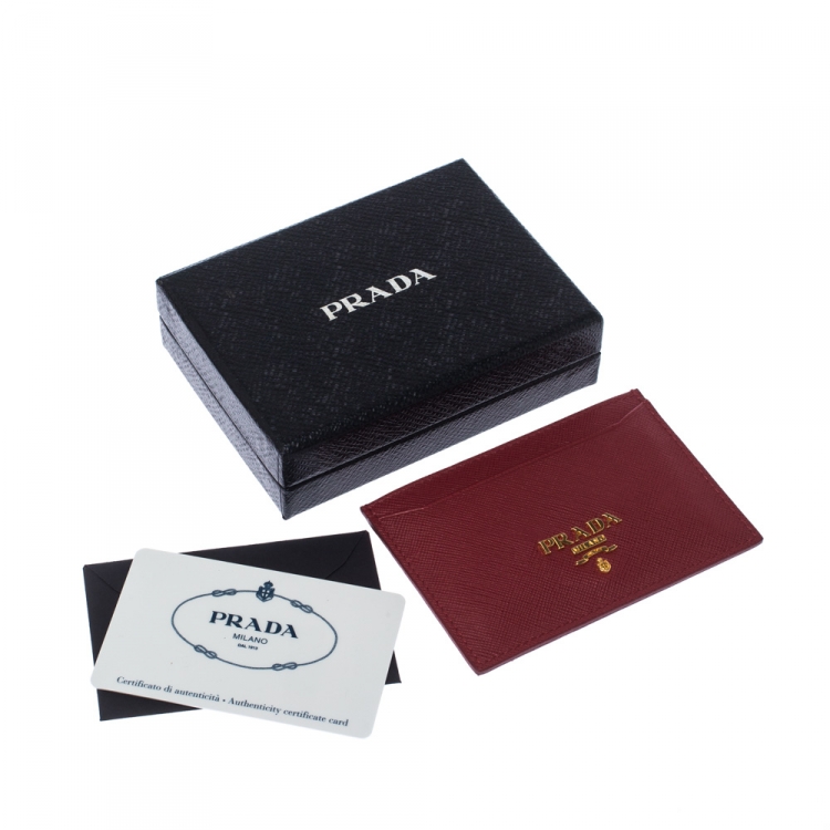 Pre Owned Prada Red Saffiano Leather Card Holder 