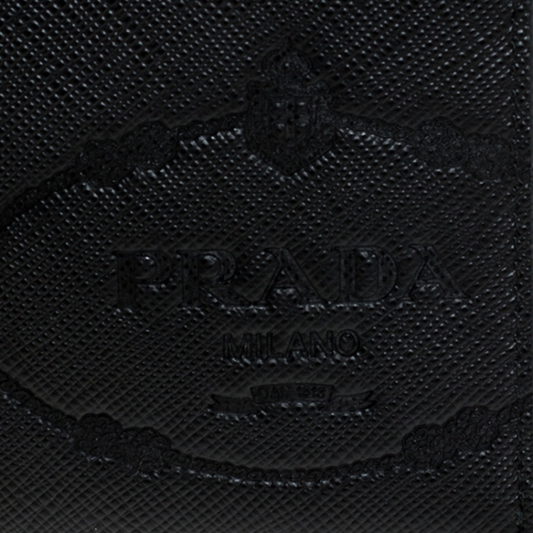 Pre Owned Prada Black Saffiano Leather Zip Around Wallet
