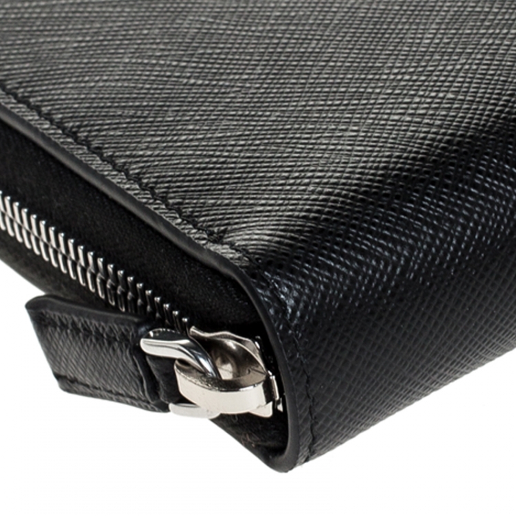 Pre Owned Prada Black Saffiano Leather Zip Around Wallet