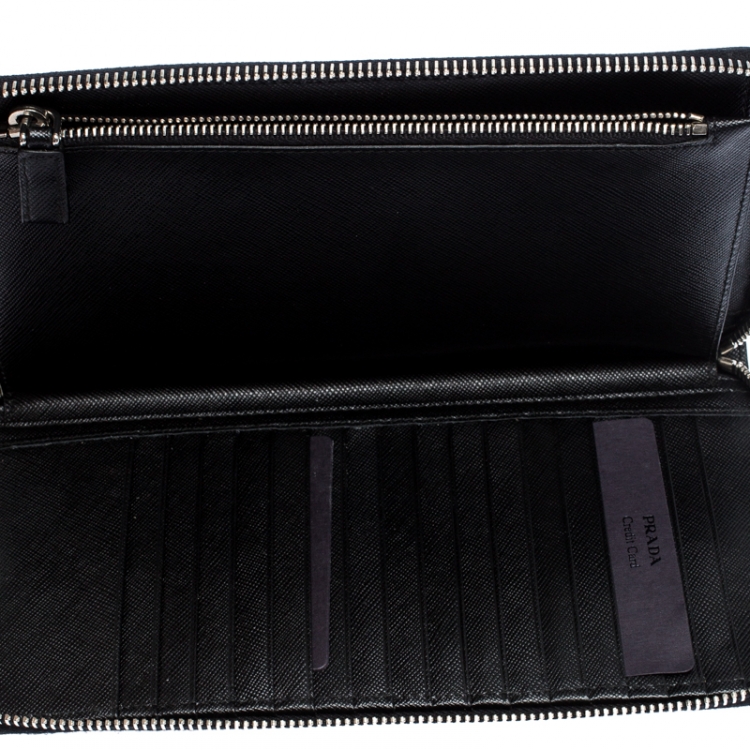 Pre Owned Prada Black/Blue Saffiano Leather Zip Around Organizer