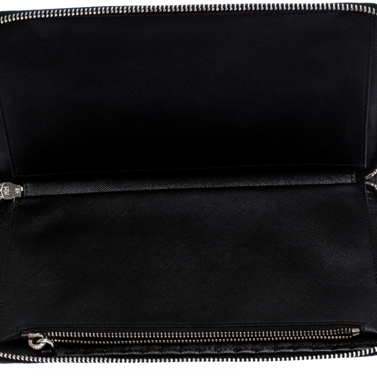 Pre Owned Prada Black/Blue Saffiano Leather Zip Around Organizer