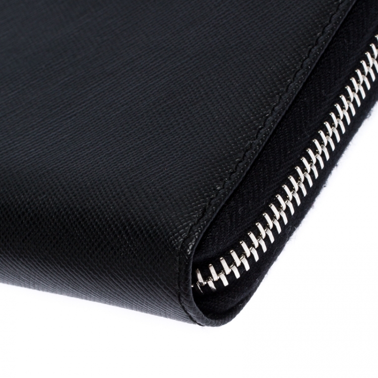 Pre Owned Prada Black/Blue Saffiano Leather Zip Around Organizer