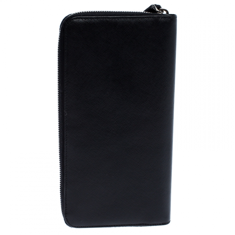 Pre Owned Prada Black/Blue Saffiano Leather Zip Around Organizer