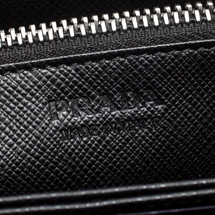Pre Owned Prada Black/White  Seagull Print Saffiano Leather Zip Around Wallet