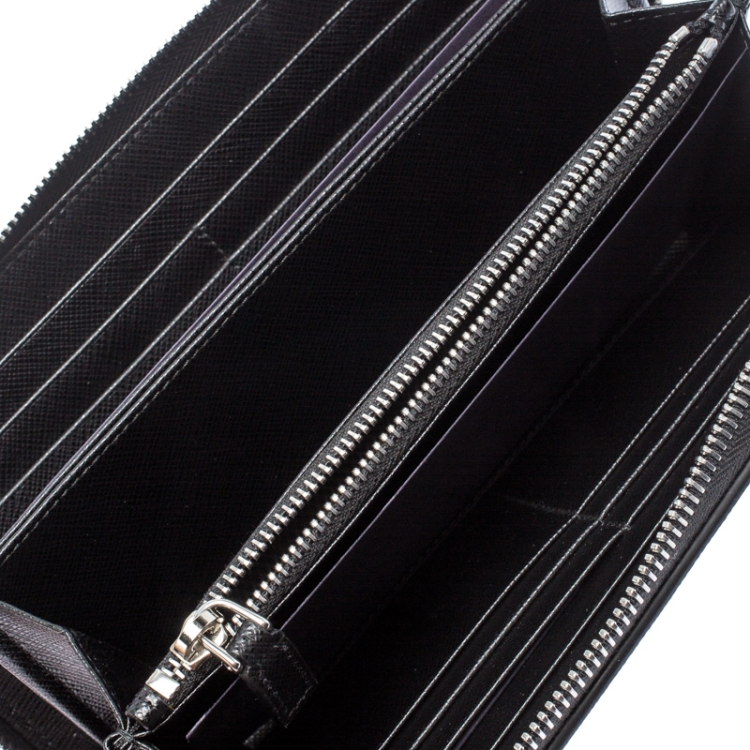 Zip Around Leather Wallet in Black - Prada