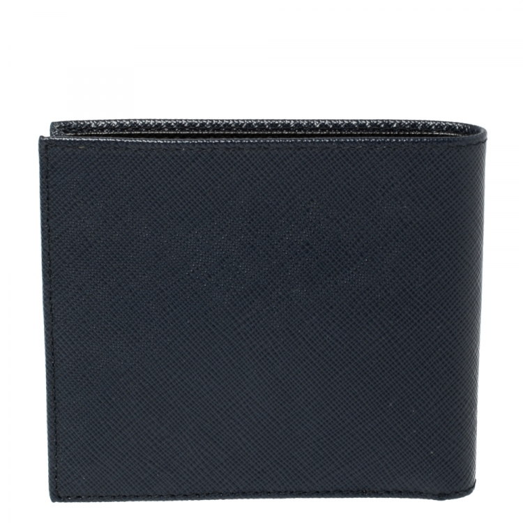 Pre Owned Prada Navy Blue Saffiano Lux Leather Bifold Compact Wallet
