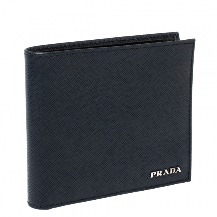 Pre Owned Prada Navy Blue Saffiano Lux Leather Bifold Compact Wallet