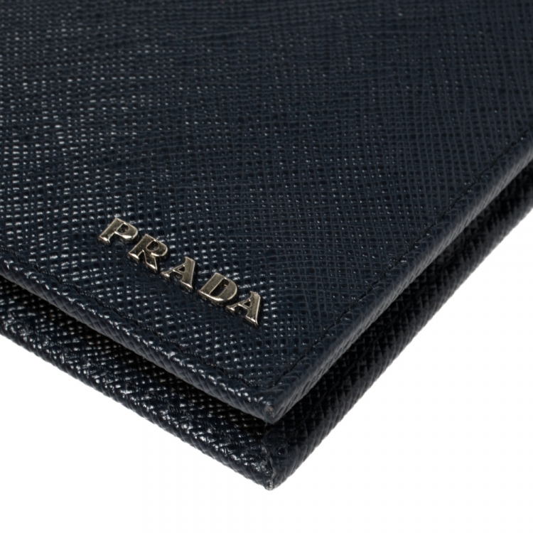 Pre Owned Prada Navy Blue Saffiano Lux Leather Bifold Compact Wallet