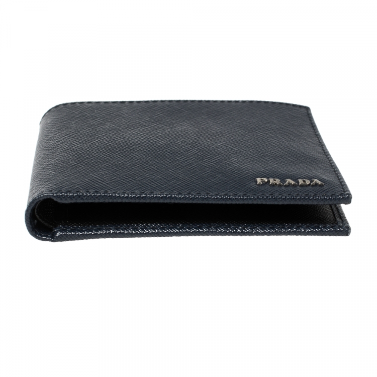 Pre Owned Prada Navy Blue Saffiano Lux Leather Bifold Compact Wallet