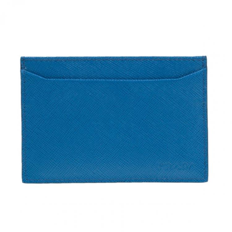 Pre Owned Prada Blue Saffiano Credit Card Holder