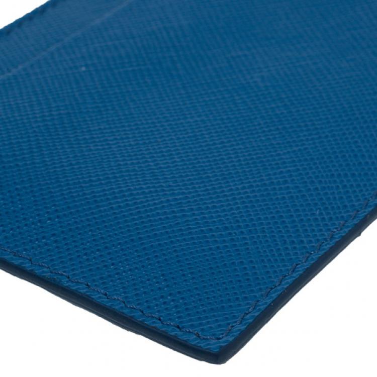 Pre Owned Prada Blue Saffiano Credit Card Holder