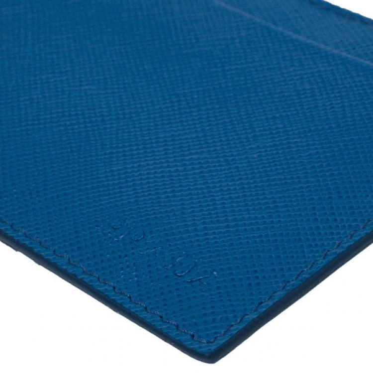 Pre Owned Prada Blue Saffiano Credit Card Holder