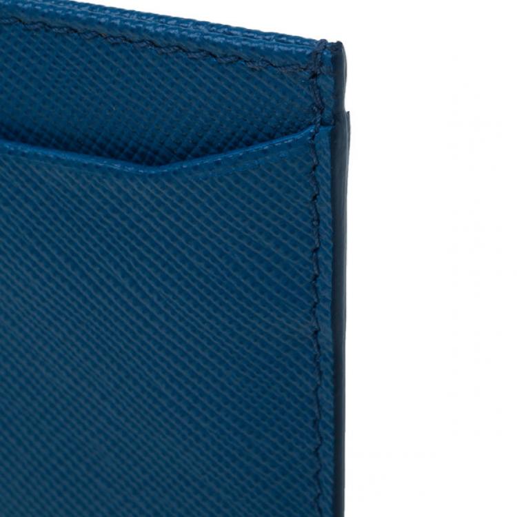 Pre Owned Prada Blue Saffiano Credit Card Holder