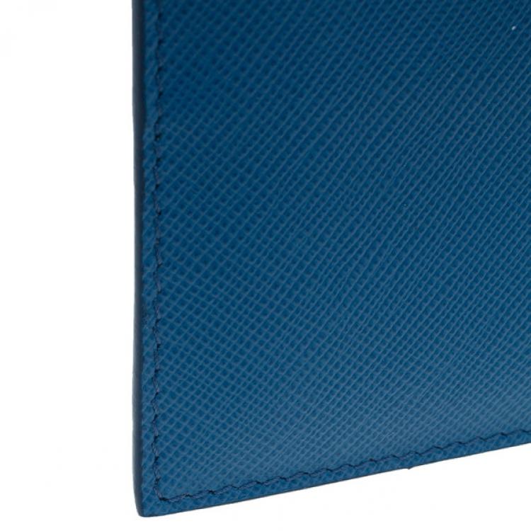Pre Owned Prada Blue Saffiano Credit Card Holder