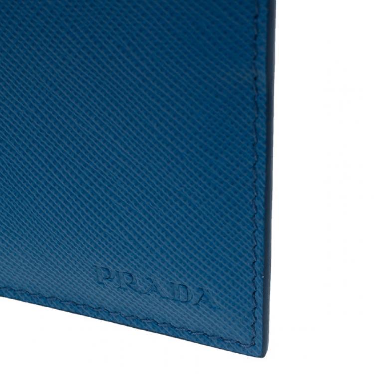 Pre Owned Prada Blue Saffiano Credit Card Holder