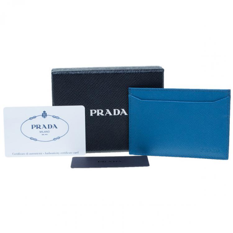 Pre Owned Prada Blue Saffiano Credit Card Holder