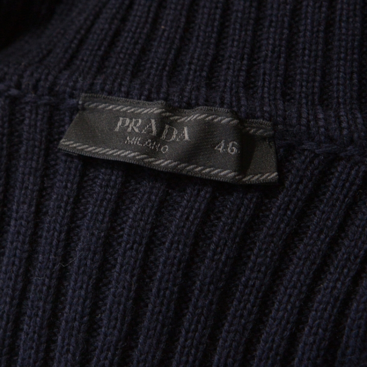Pre Owned Prada Navy Blue Ribbed Wool Zip Front Jacket S