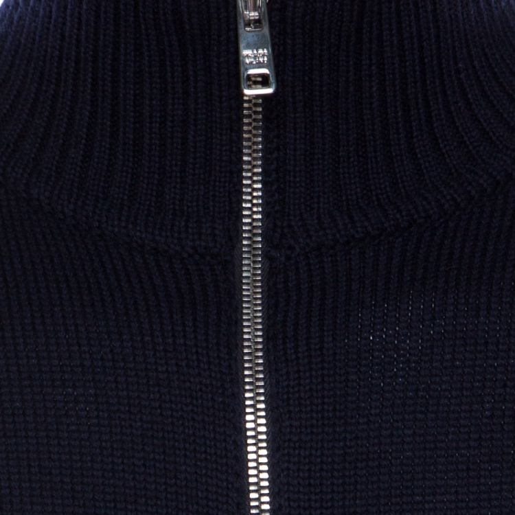 Pre Owned Prada Navy Blue Ribbed Wool Zip Front Jacket S