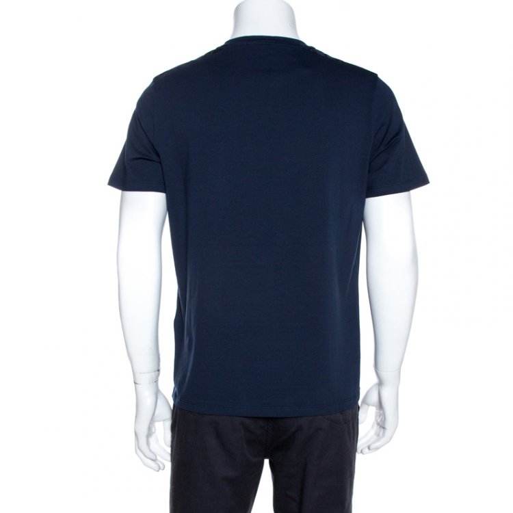 مملوكة مسبقًا Prada Navy Blue Cotton Pocket & Shoulder Patch Detail T-Shirt L