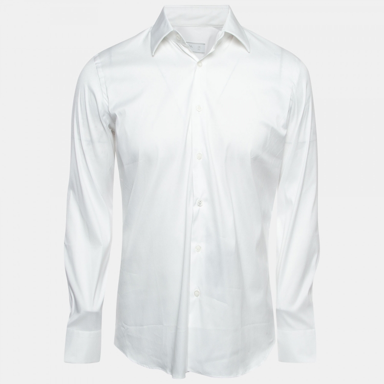 Pre Owned Prada White Cotton Stretch Long Sleeve Shirt S