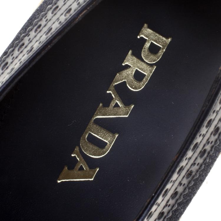 Pre Owned Prada Blue Denim And Brogue Wingtip Leather Espadrille Derby Size 44