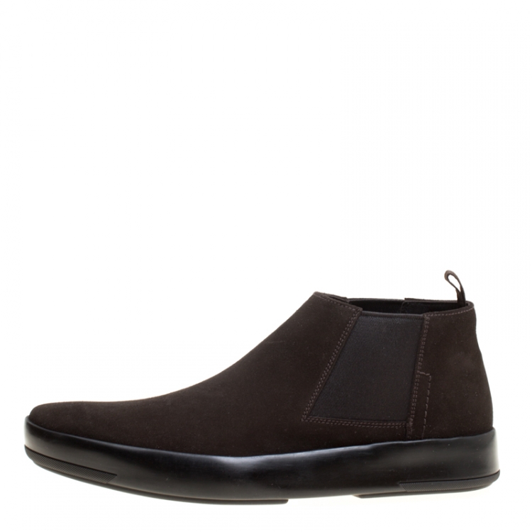 Pre Owned Prada Dark Brown Suede Chelsea Boots Size 40.5