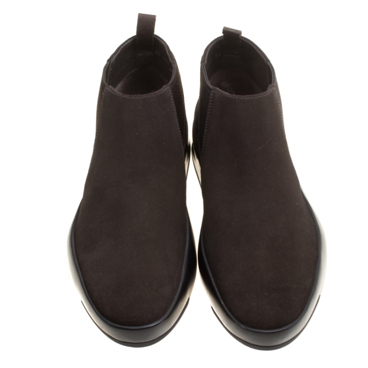 Pre Owned Prada Dark Brown Suede Chelsea Boots Size 40.5