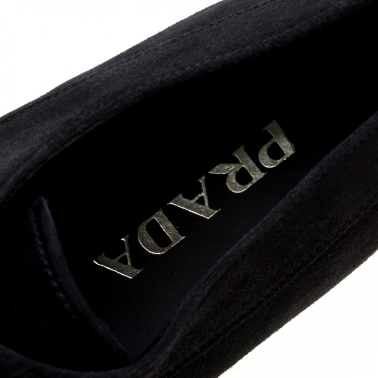 Pre Owned Prada Black Suede Lace Up Derby Size 42.5