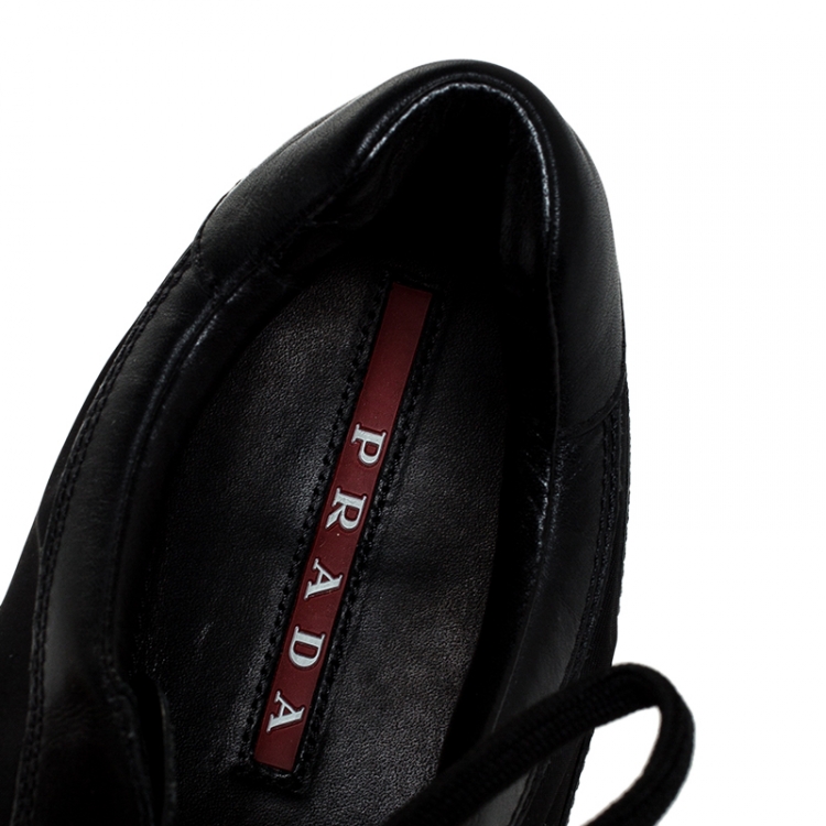 Pre Owned Prada Black Leather And Nylon Lace Up Sneakers Size 44